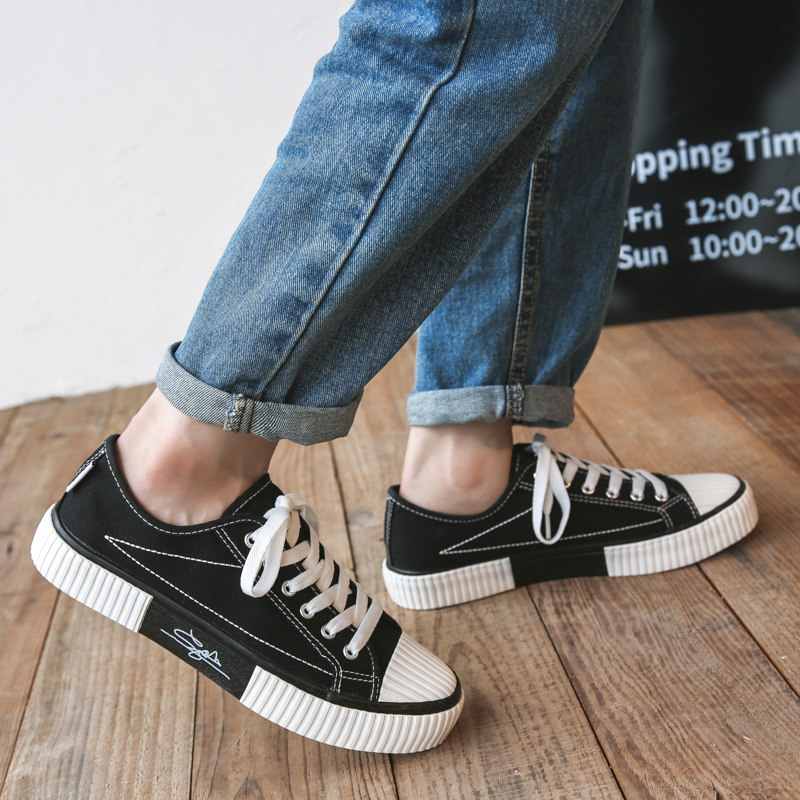 2021春ins潮男士帆布鞋饼干鞋低帮学生板鞋子潮流百搭一对情侣鞋
