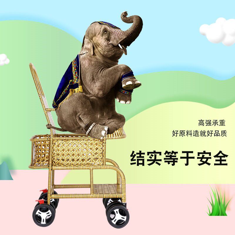 婴儿竹藤推车宝贝藤椅小孩小推车可坐可躺轻便竹编藤编夏季藤推车