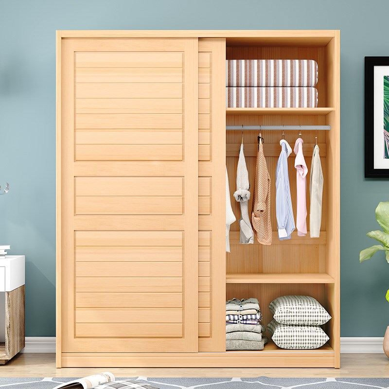 实木大衣柜移门松木推拉门儿童成人原木环保收纳卧室趟门现代