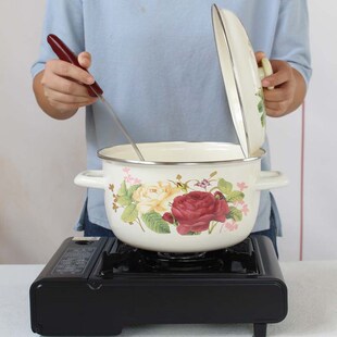 搪瓷盆猪油罐双耳汤碗带盖油盆家用食品高级老式瓷盆子Z泡面碗汤