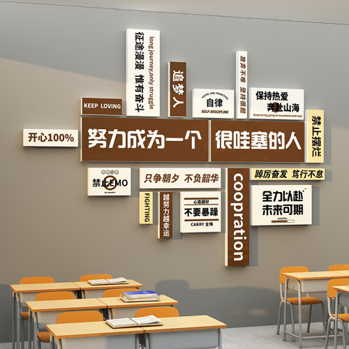 公司办公室布置企业文化背景墙面装饰画团队员工激励志标语墙贴纸