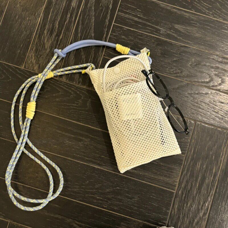日式极简主义便携小方包 可调节肩带/带手机夹网眼透气挂脖手机包