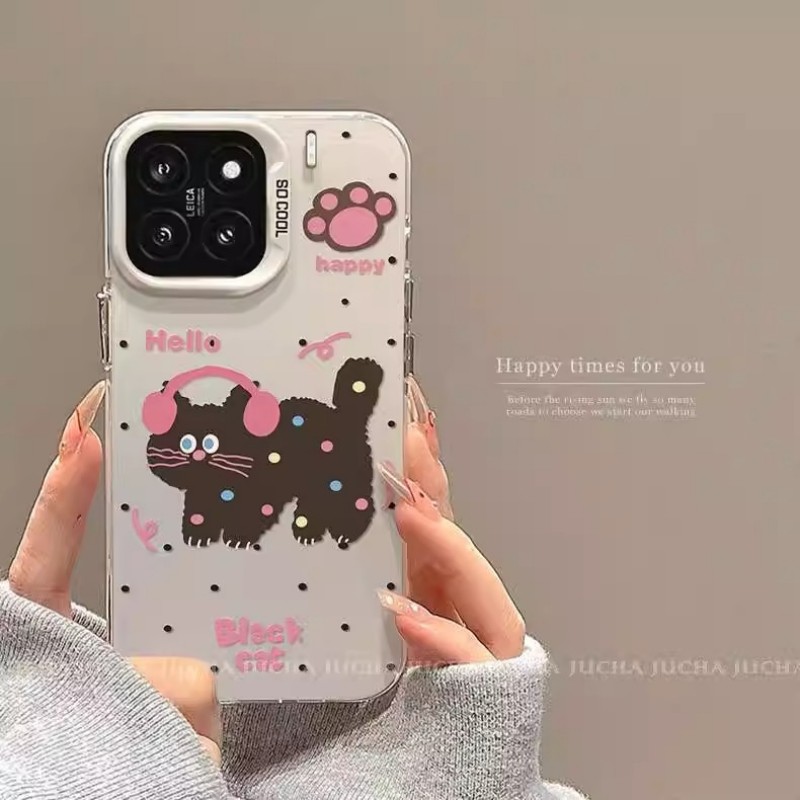 耳机小猫适用苹果17pro手机壳iPhone15promax彩银14p13pm12华为mate60pro荣耀magic7pura80p70三星s25u套