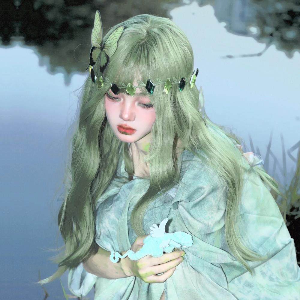 绿色假发薄荷绿曼波全头套女洛丽塔长卷发cos万用森系波浪lolita