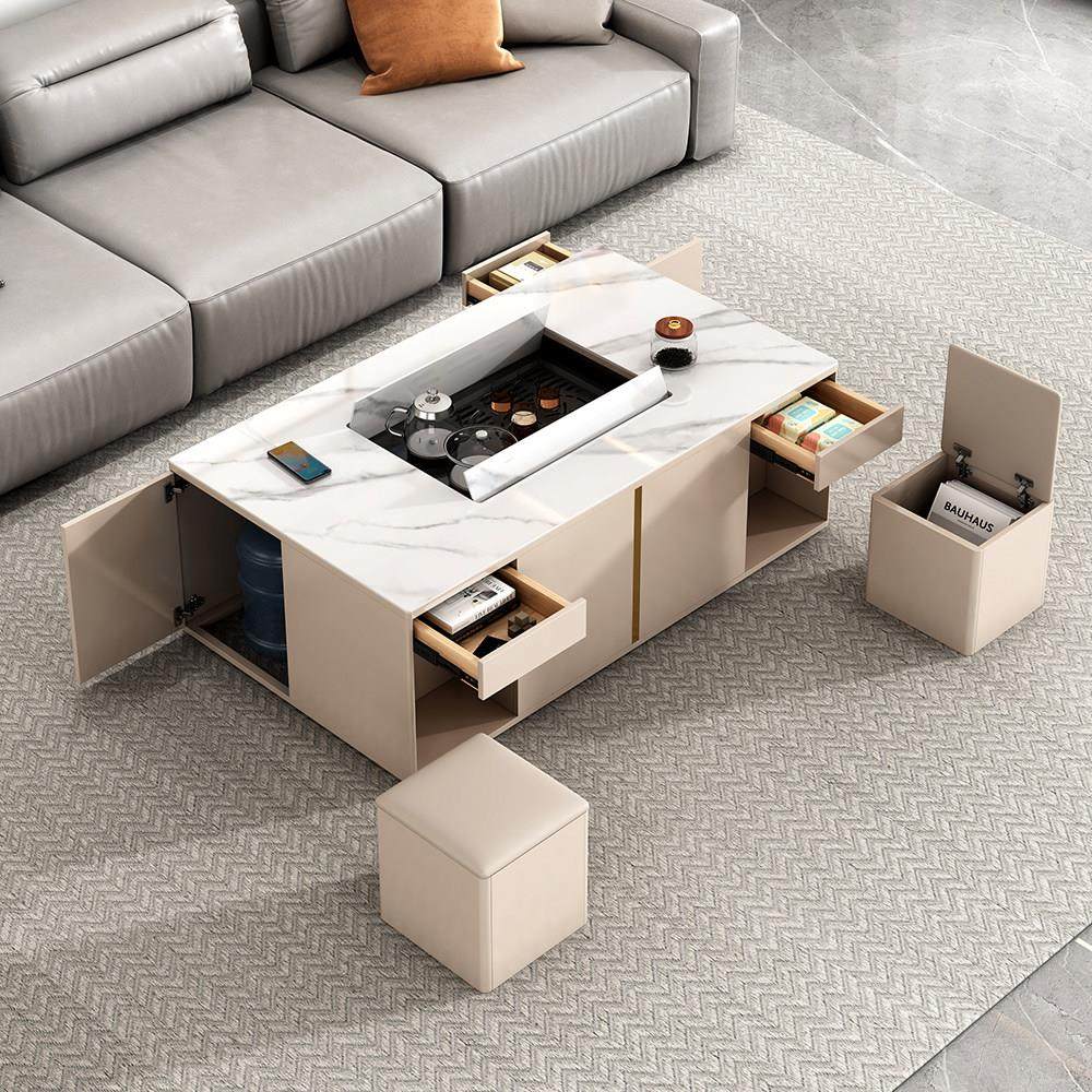 多功能客厅家用全自动语音声控岩板升降功夫茶几茶台桌一体带凳子,住宅家具,茶几,淘宝优惠券,粉丝福利购,淘宝优惠卷