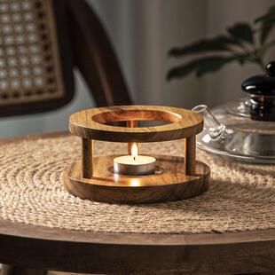 蜡烛加热炉木质圆形加热架煮茶炉茶壶垫小火炉壶垫冬季明火温茶炉