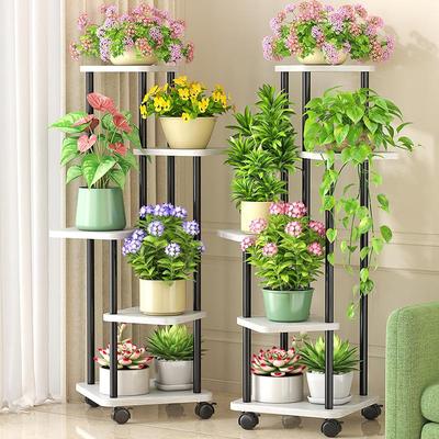 铁艺置物架电视柜旁盆栽花架置物架阳台花架子客厅落地式室内带轮