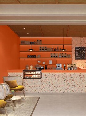 自粘墙纸商用橙色橘色纯色奶茶店装修背景墙壁纸防水吧台贴纸