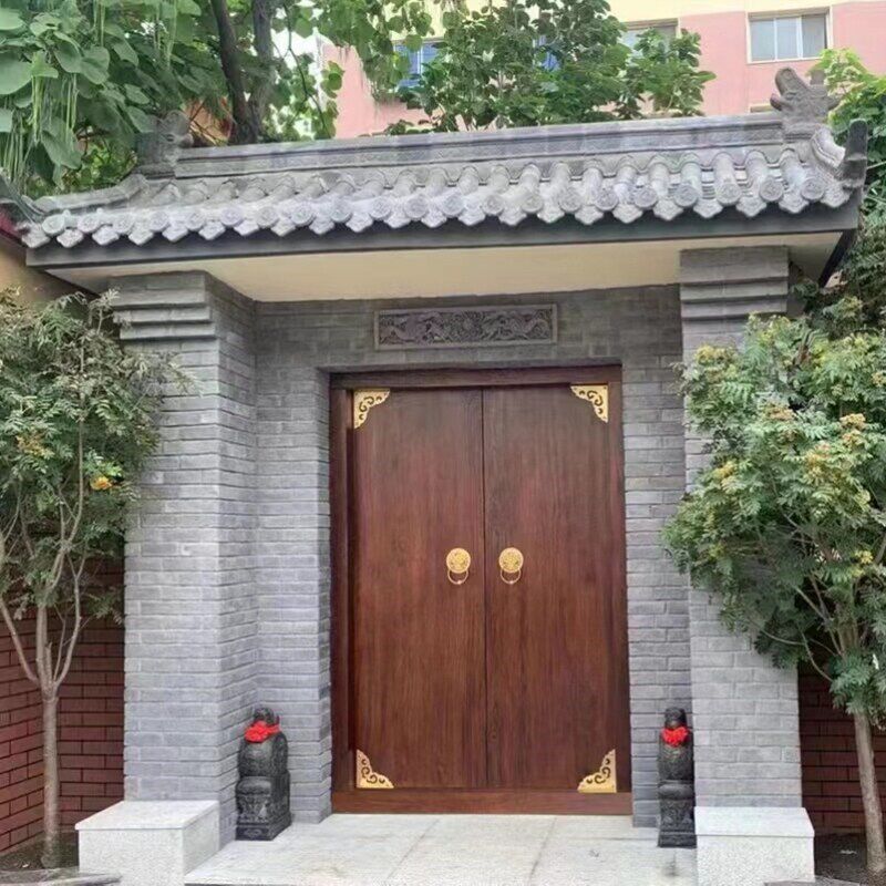 仿古实木大门庭院老式双开进户门农村围墙木门中S式别墅对开榆木