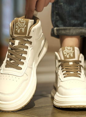 高帮男鞋春季2024新款纯白色软底休闲运动鞋子青少年百搭跑步白鞋