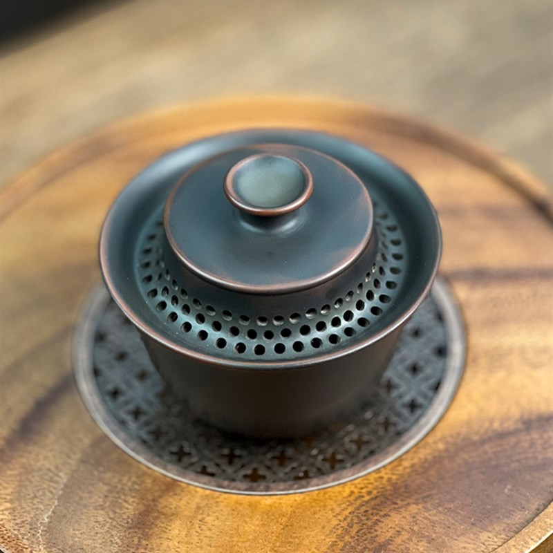 坭兴陶盖碗广西茶具手抓盖碗全孔盖碗全孔自带过W滤免茶漏盖碗
