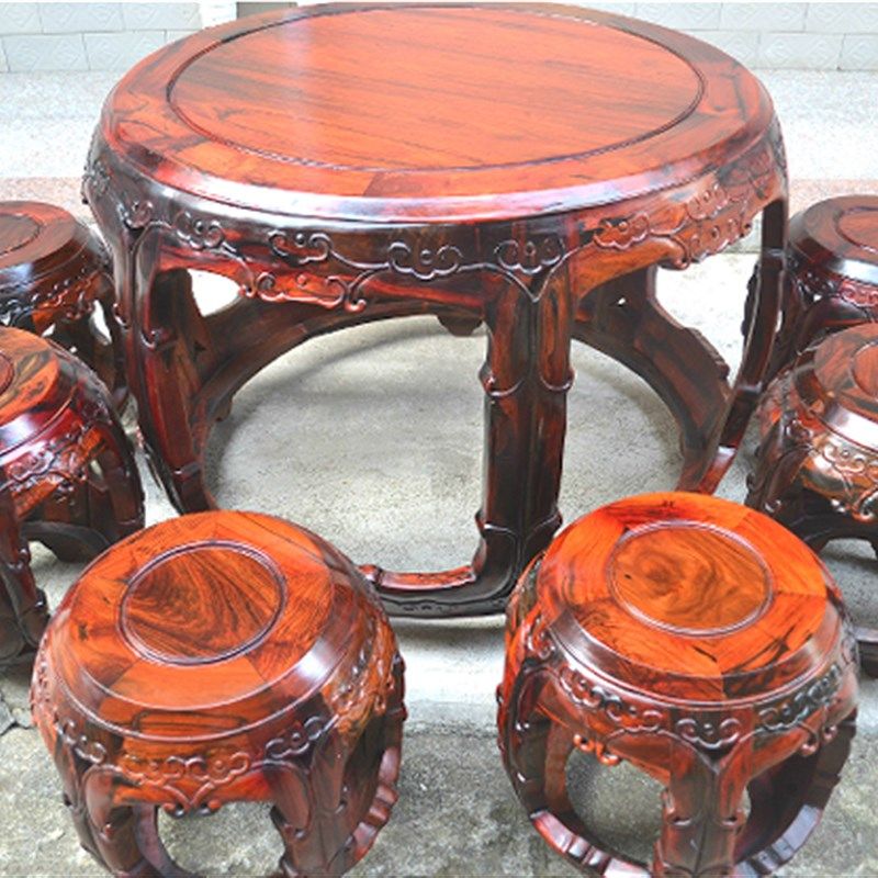 红木家具 老挝大红酸枝鼓桌鼓凳7件套 红木圆餐桌 实木餐桌,住宅家具,红木餐桌,淘宝优惠券,粉丝福利购,淘宝优惠卷