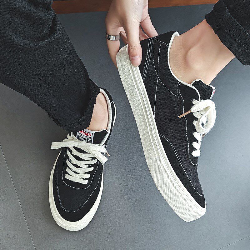 黑白板鞋男韩版潮流百搭休闲运动小白鞋情侣鞋子网面透气布鞋男款