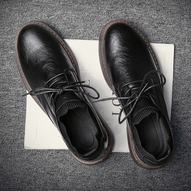 马丁靴男低帮冬季男鞋加绒黑色商务英伦男士休闲皮鞋男款马丁鞋子