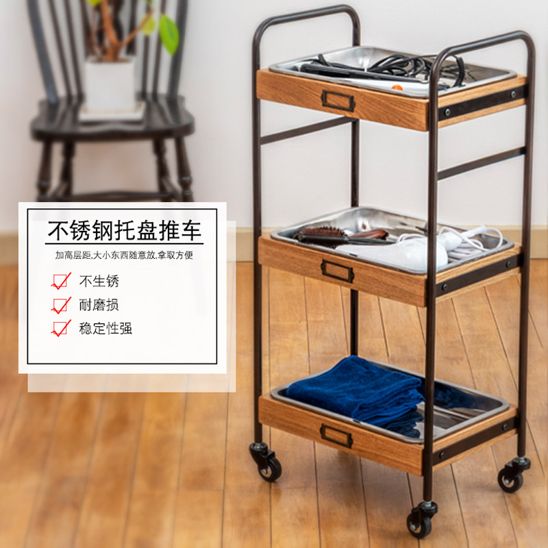 美容手推b车不锈钢托盘美容院旋转美甲小推车置物架工具车架子简