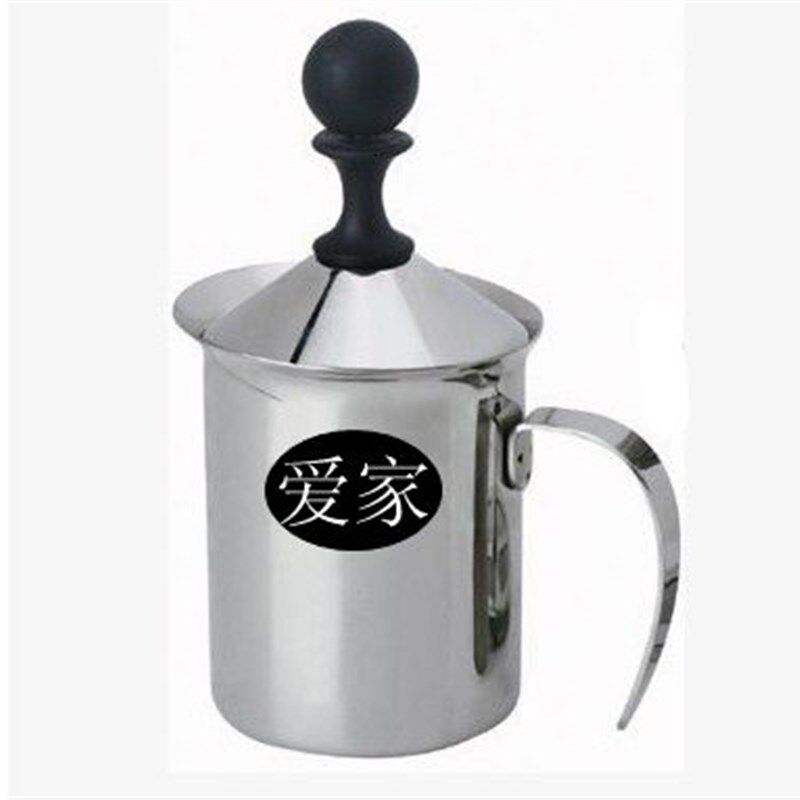 加厚304不锈g钢300cc双层手动打奶泡器奶泡机拉花杯花式咖啡奶泡