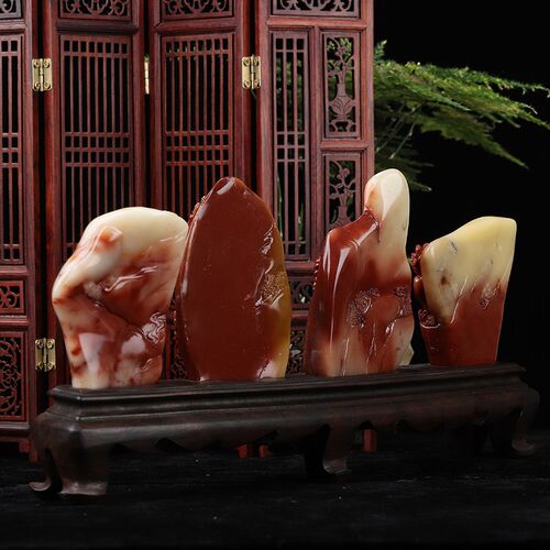 寿山石 老性芙蓉石《渔樵耕读》摆件 根据典故雕刻 金石篆刻 藏品