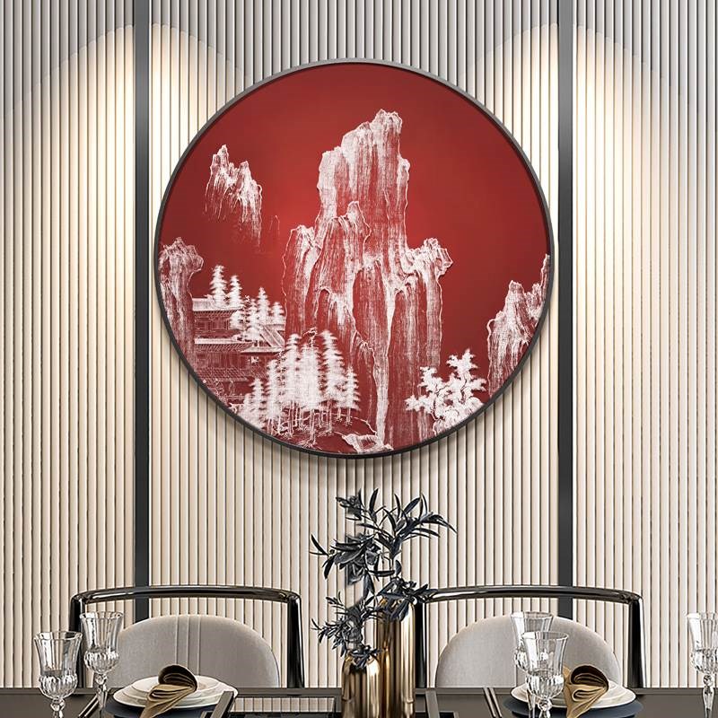 新中式玄关客厅圆形装饰画立体肌理浮雕实物挂画酒店餐厅墙面挂画图片