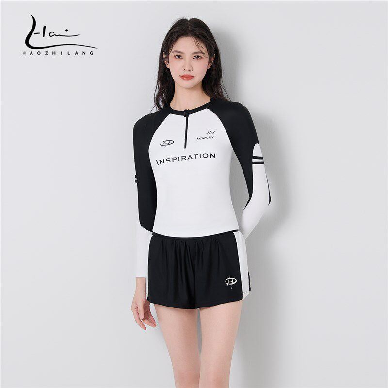 泳衣女款高级感2025新s款保守分体长袖防晒游泳馆专用遮肉游泳衣