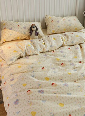 ins黄色简约小清新床上四件套全棉纯棉文艺1.5m米被套床单三件套