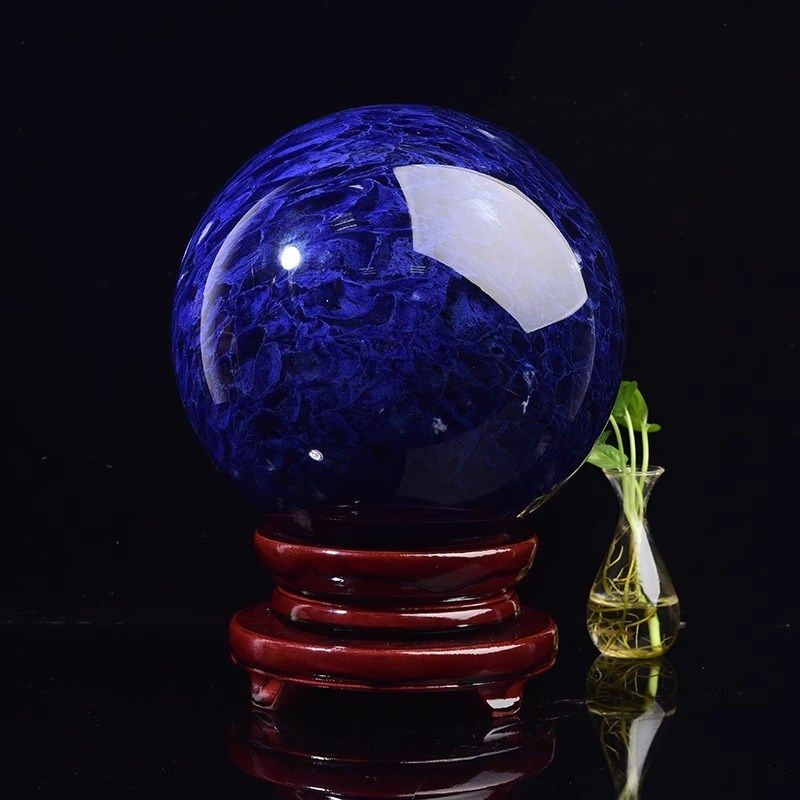 天然蓝色水晶球摆件招财转运球原石客厅玄关家居装饰工艺品熔炼球
