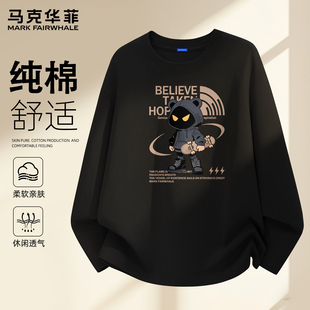 马克华菲男t恤长袖纯棉2026新款春季男款上衣休闲大码男士打底衫X