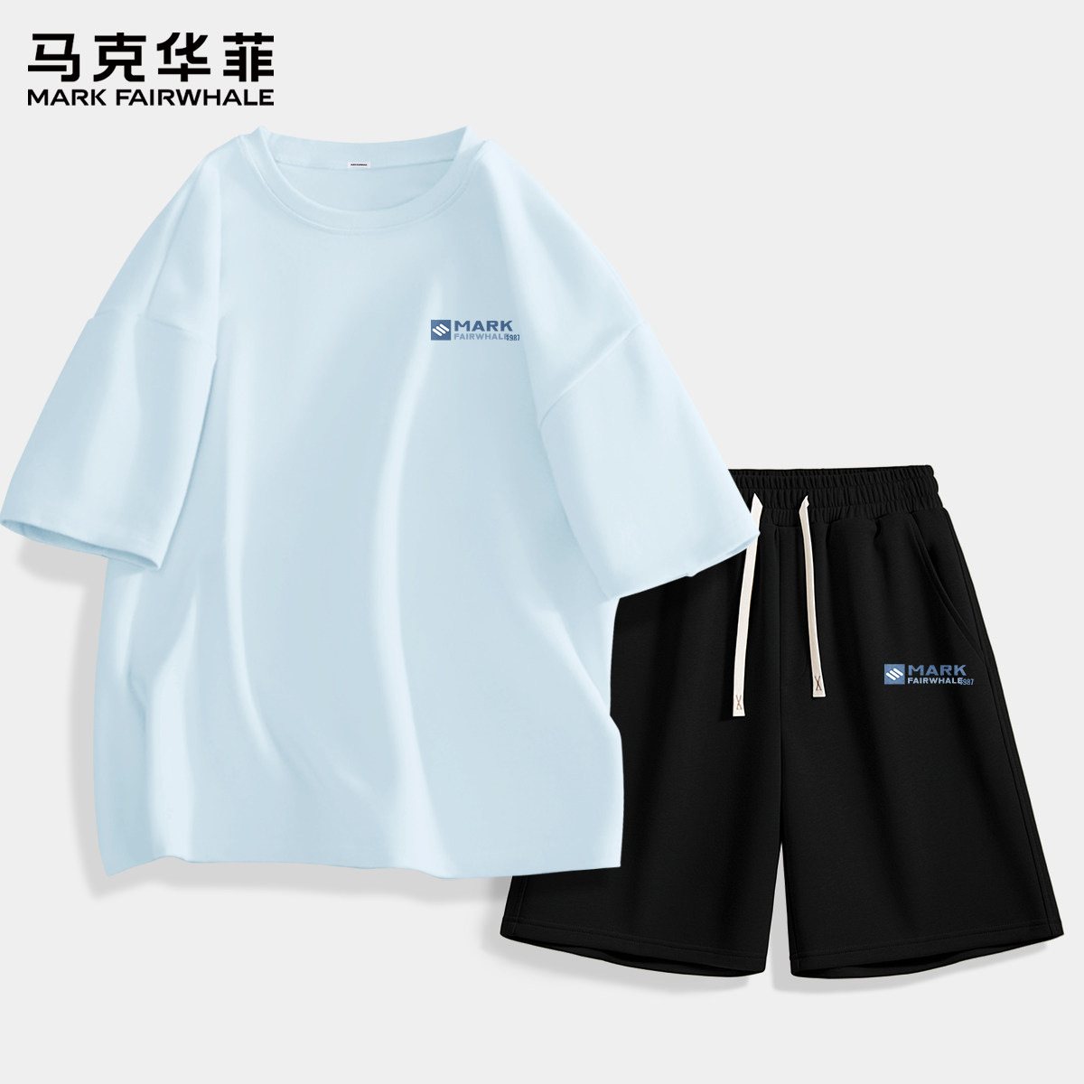 马克华菲男士套装夏季纯棉T恤运动短裤男潮流宽松百搭男生短袖LP