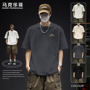 马克华菲男士短袖T恤夏季纯棉重磅美式上衣男宽松大码运动男装X