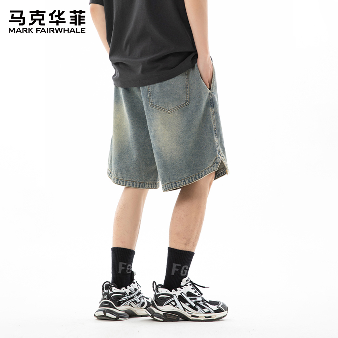 马克华菲男士牛仔短裤夏季外穿直筒宽松五分裤中裤子2025新款薄X