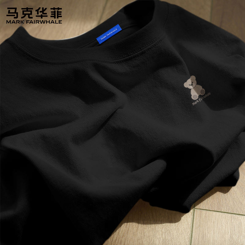 马克华菲黑色纯棉T恤男款短袖上衣2025新款小熊印花时尚半袖男潮X