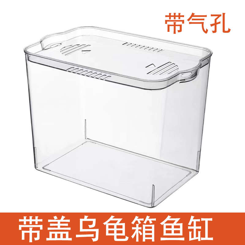 带盖乌龟箱有气孔家用斗鱼缸水族箱桌面透明六角恐龙造景大号裸缸