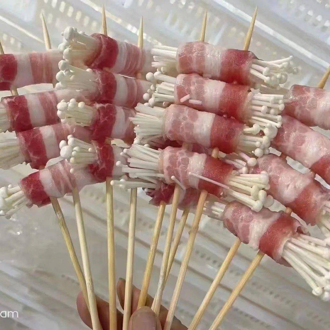 新品五花肉卷金针菇串商用五花肉金针菇串铁板烧烤油炸商用整箱10