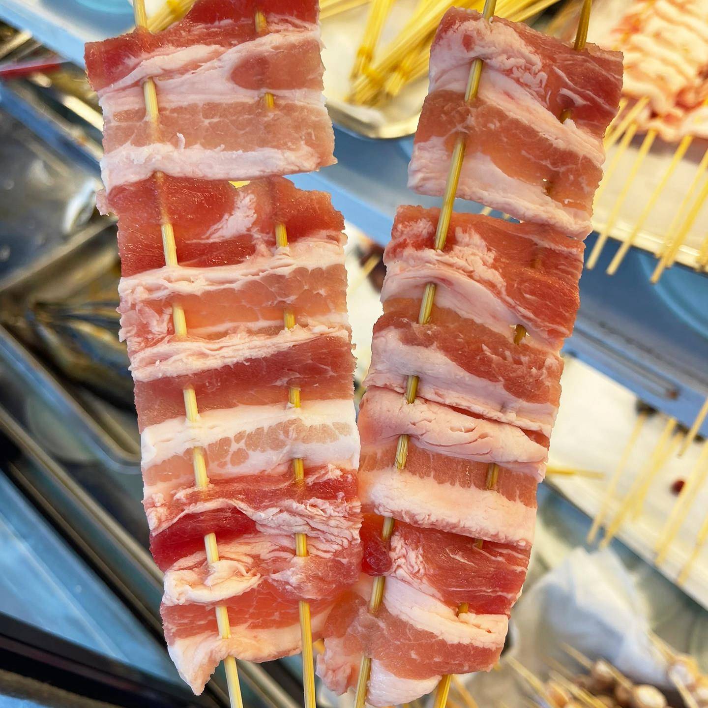 新品双签原切五花肉串商用半成品烧烤油炸食材新鲜猪肉大串烤肉串
