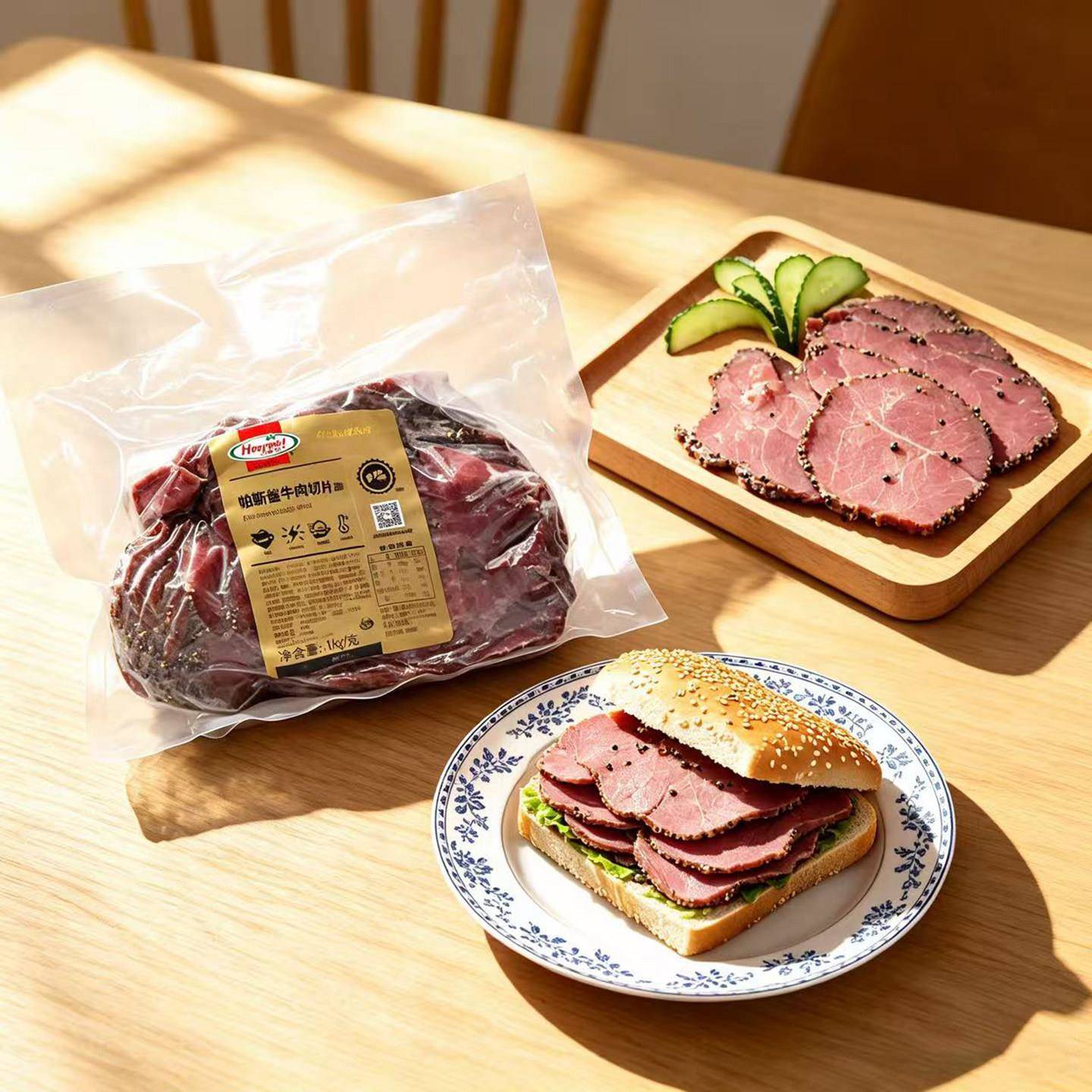 新品荷美尔帕斯雀牛肉切片1kg黑胡椒牛肉原切即食汉堡三明治早餐