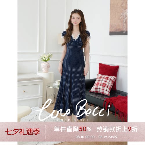 COCO BECCI【丫头私服波点裙】03双绉16姆米桑蚕丝短袖连衣裙女夏