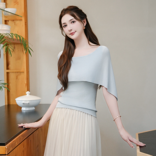 COCO BECCI【天丝斗篷小衫】100莱赛尔假两件斗篷针织衫上衣女夏