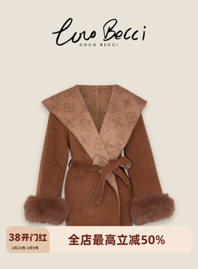 COCO BECCI【贵妇战袍】绵羊毛莱赛尔狐狸毛翻领外套CFHHC300172