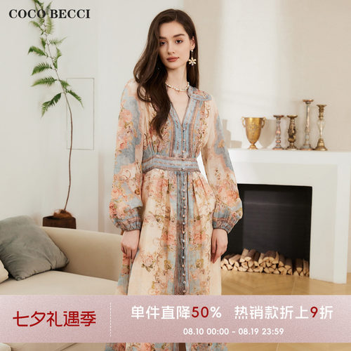 COCO BECCI 【画梦】法式复古气质印花连衣裙2026秋冬