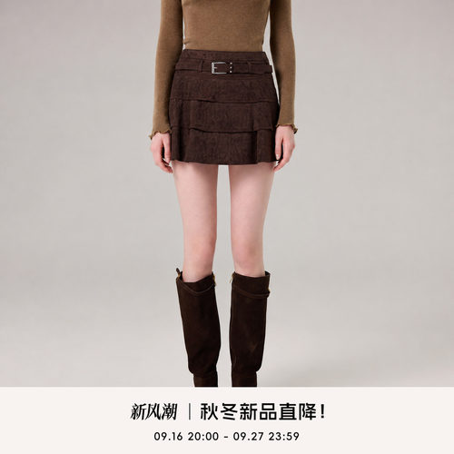 COCO BECCI【美拉德裙裤】A字复古反绒麂皮蛋糕短裙裤女2026秋冬