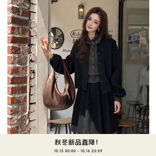 COCO BECCI【暖冬絮语】兔毛绵羊毛木耳边灯笼袖外套女2026秋冬
