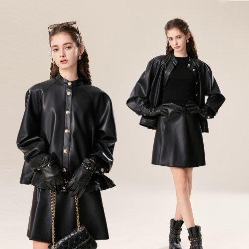 COCO BECCI【摩登时代】PU皮哑光轻奢气质优雅皮衣外套秋季女新款