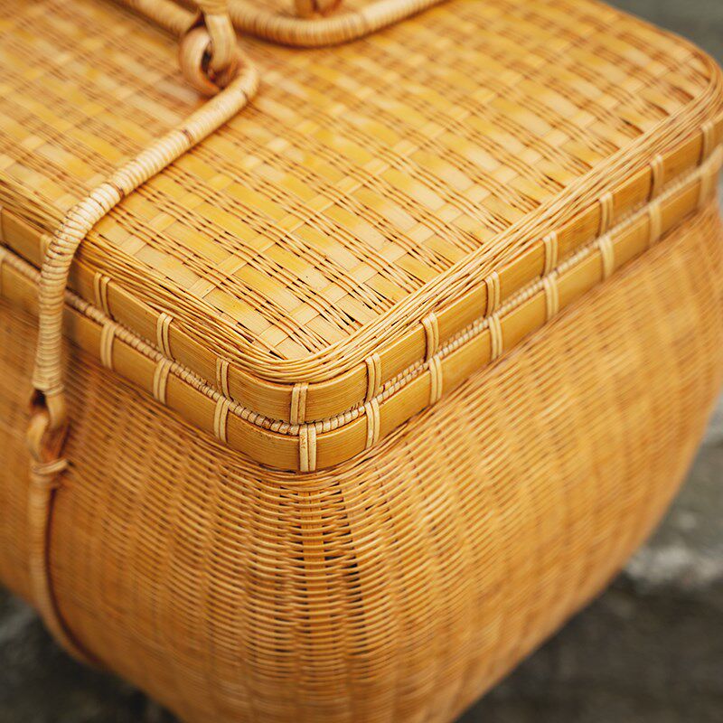 手工竹编夏梦大漆茶收纳箱外出手提包便携出行覆古精编人藤箱竹箱