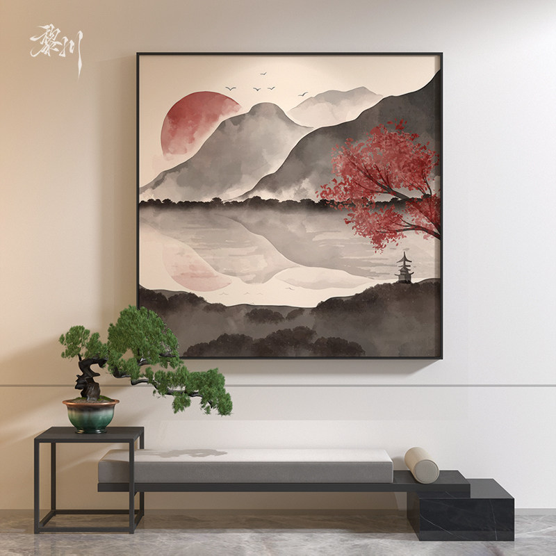 《山水暮樱》中式水墨山景装饰画客厅沙发背景墙东方禅意山水挂画