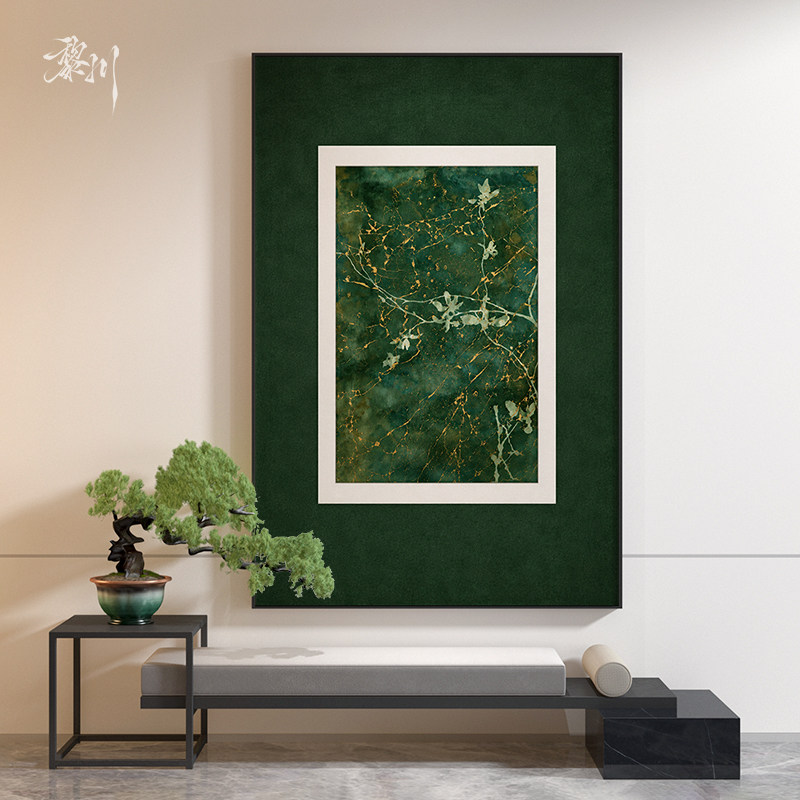 《幽林花语》法式复古墨绿花枝装饰画客厅沙发背景墙小众艺术挂画
