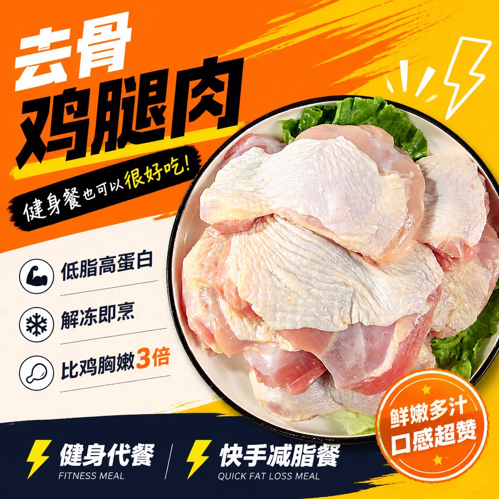 去骨带皮鸡腿肉新鲜乇乇肉无骨鸡腿排冷冻生鲜汉堡减脂餐减肥包邮
