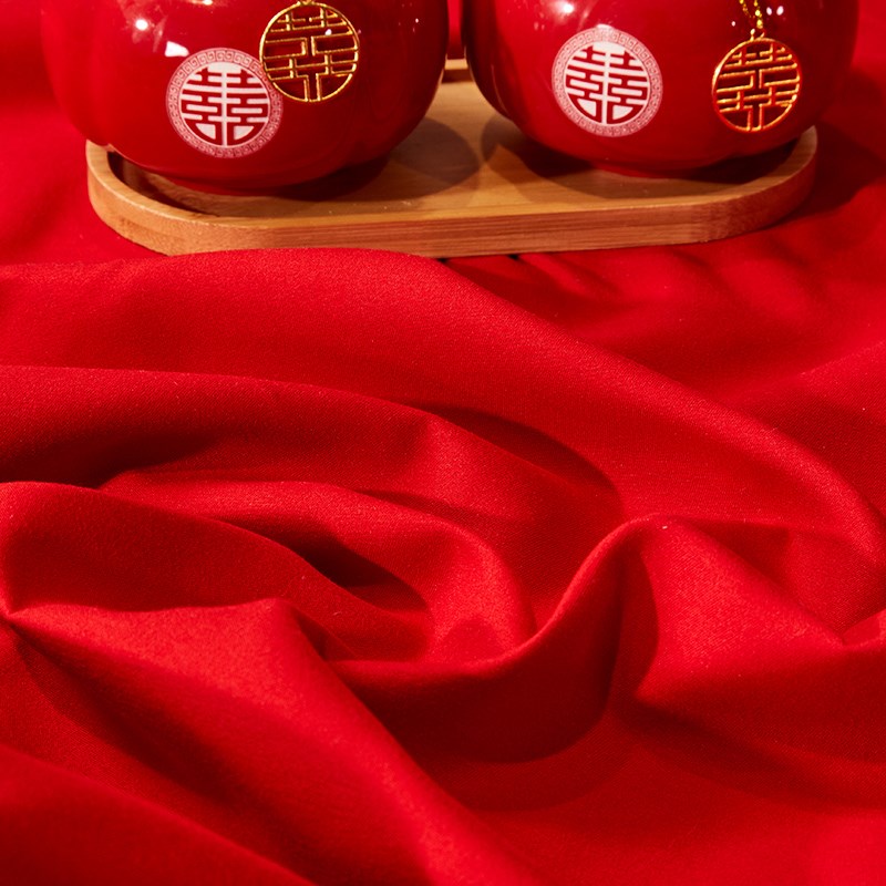 大红色婚庆床单单件结婚用喜庆被单枕套三件套喜字刺绣酒店婚嫁款