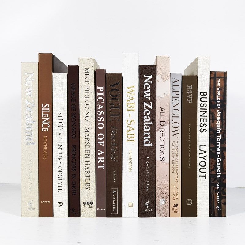 样板间真书可阅读酒店售楼处书房棕咖啡色软装饰品英文道具书摆件