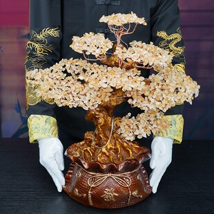 天然黄水晶大号招财发财摇钱树摆件家居客厅乔迁店铺公司开业礼品