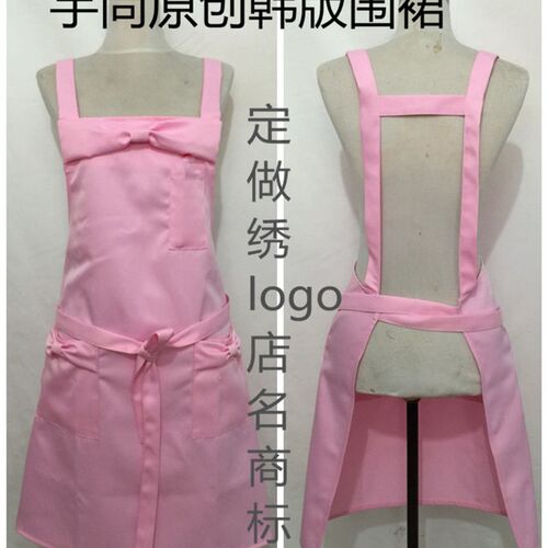 韩版黑色围裙咖啡美甲化妆饰品烘焙奶茶寿司广告围裙定制绣logo