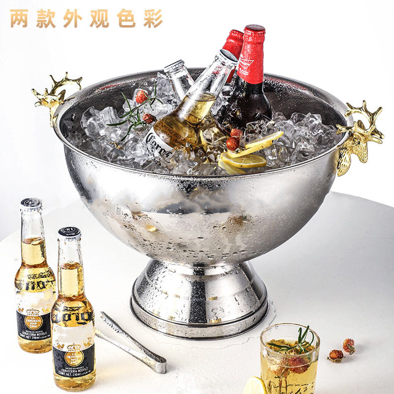 不锈钢香槟盆40厘米大号冰粒x桶啤酒红酒洋酒桶酒吧宾治盘桶冰块